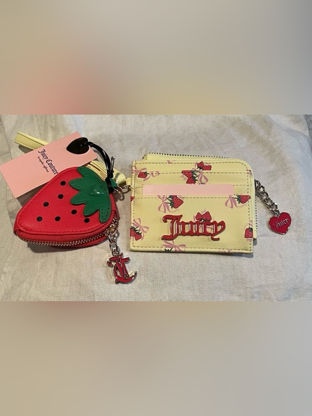 Juicy Couture Sweet Strawberry Zip Card Case Wristlet Yellow Iris NEW!